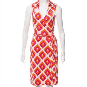 DVF Vintage St. Jude Orange Pink Cube Wrap Dress